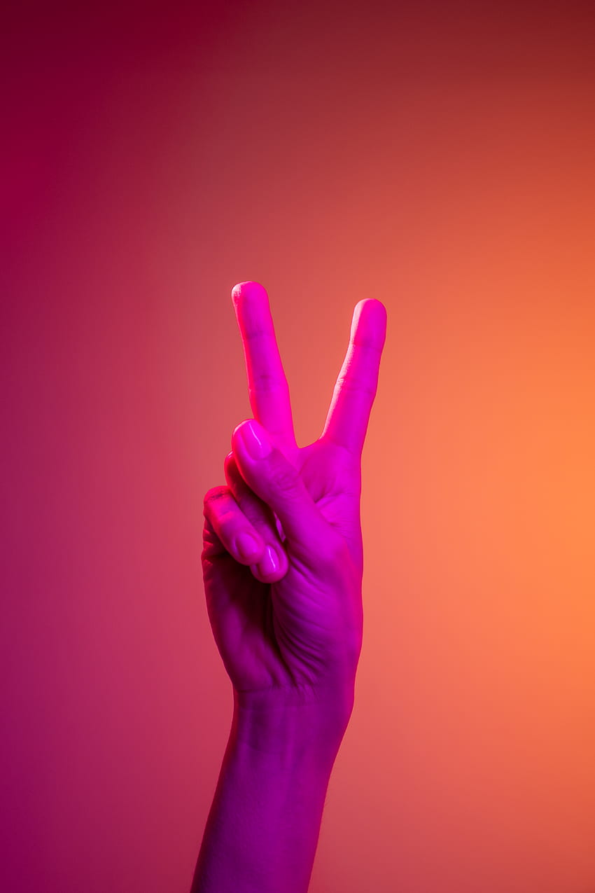 Osoba robi znak pokoju Gest ręki · Stock, Neon Peace Tapeta na telefon HD
