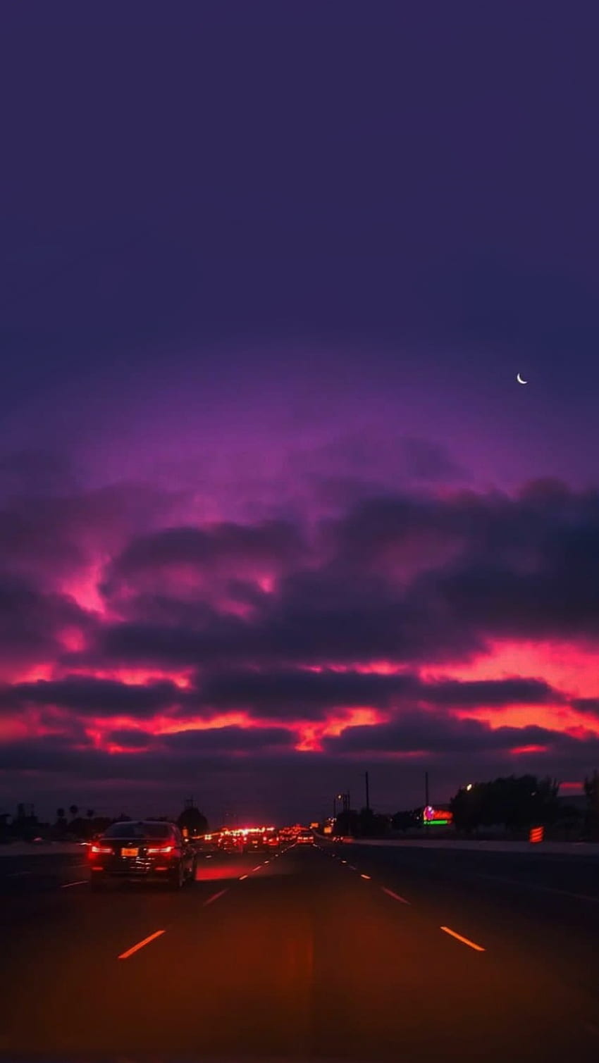 Estetyczna droga, niebo, wieczorne niebo, estetyczny wieczór Tapeta na telefon HD