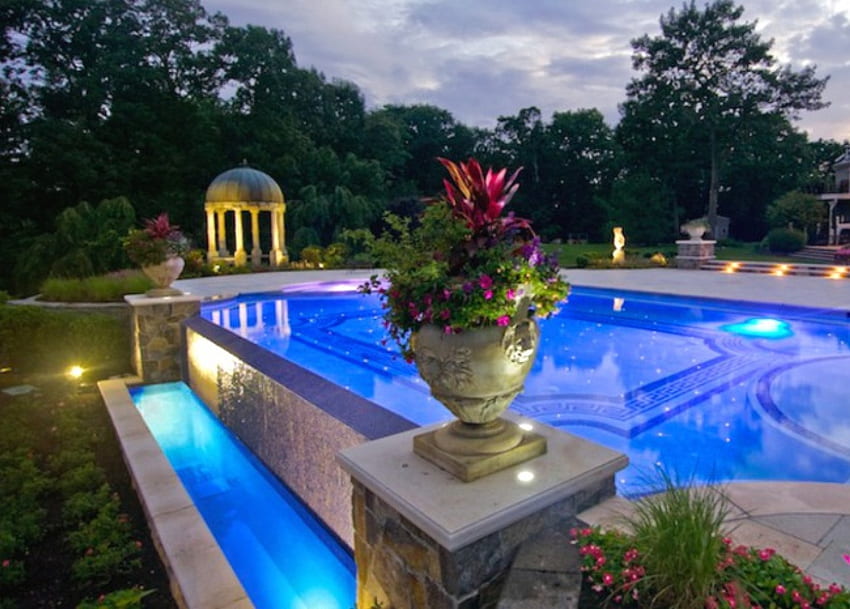 Summer luxury, blue, pool, water HD wallpaper