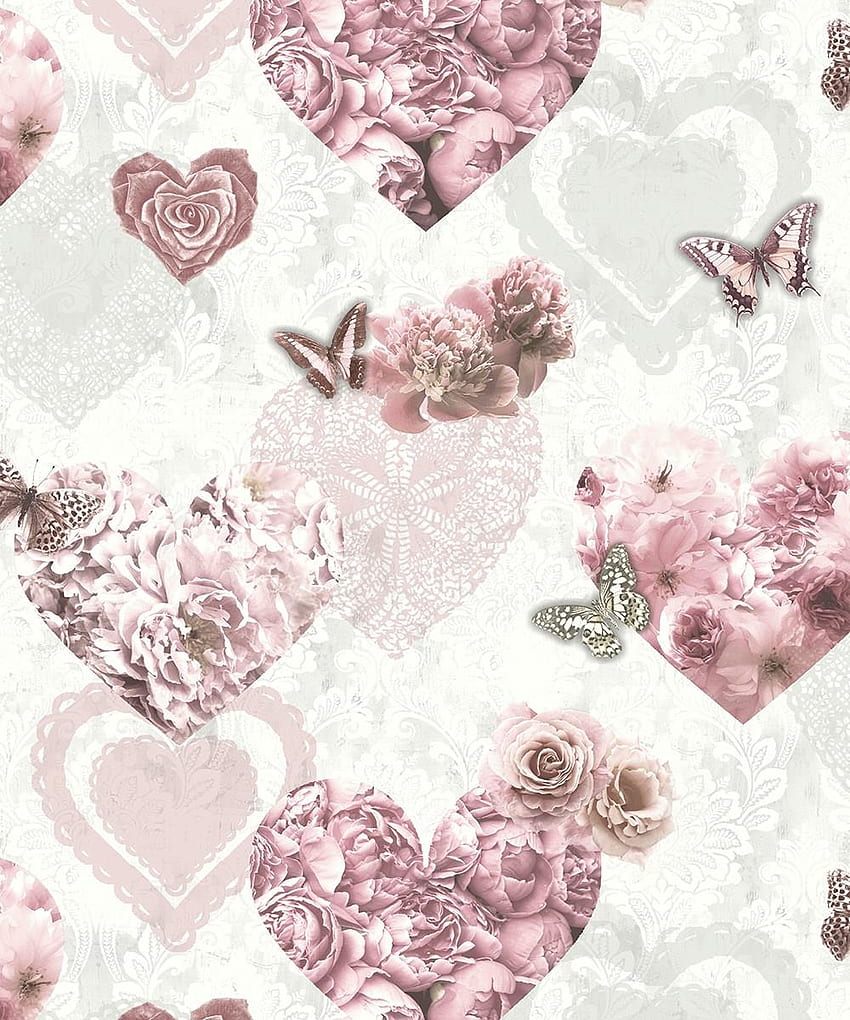 Arthouse розови бели флорални бляскави пеперуди сърца момичета цветя, розова бляскава пеперуда HD тапет за телефон