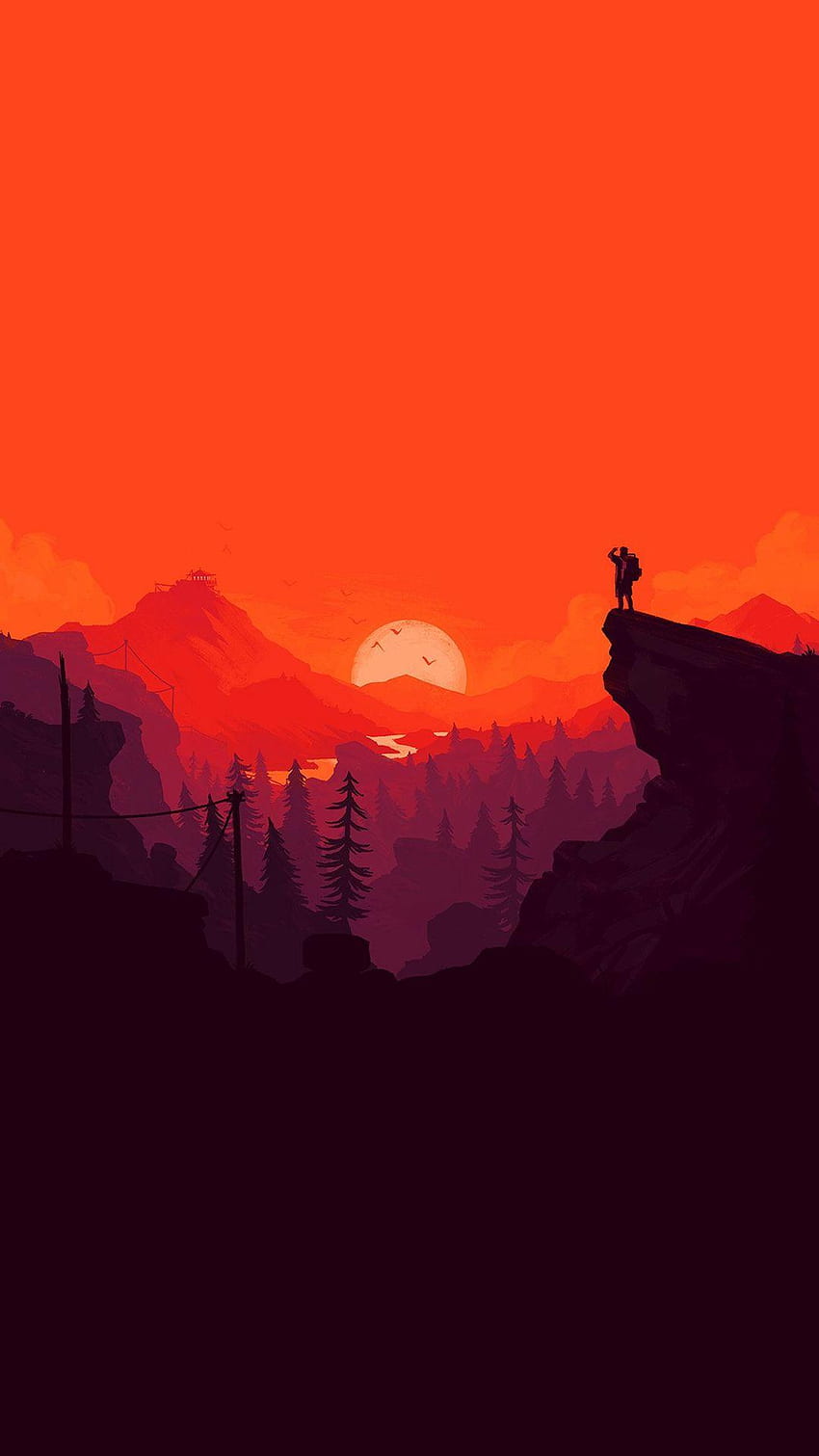 Minimalistyczny zachód słońca, czerwona góra Tapeta na telefon HD