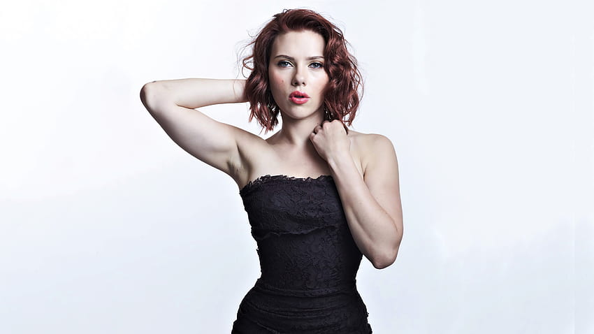 Czarna sukienka, Scarlett Johansson, ruda, 2020 Tapeta HD