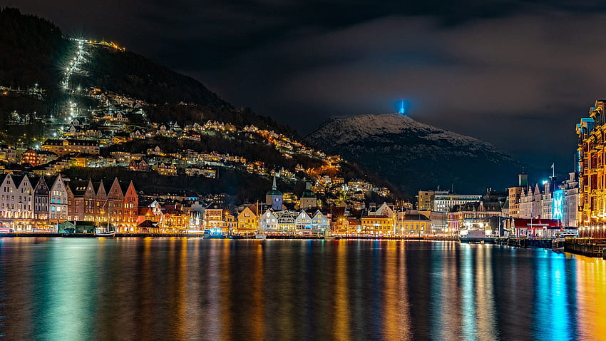 Villes Norvège Montagnes Baie Bergen Marinas Maisons Fond d'écran HD