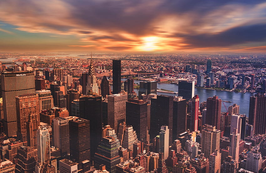 Kota, Matahari Terbenam, Pencakar Langit, Megapolis, Megalopolis, New York Wallpaper HD
