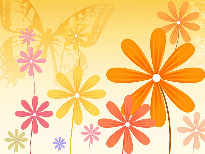 デイジー、蝶、花 高画質の壁紙
