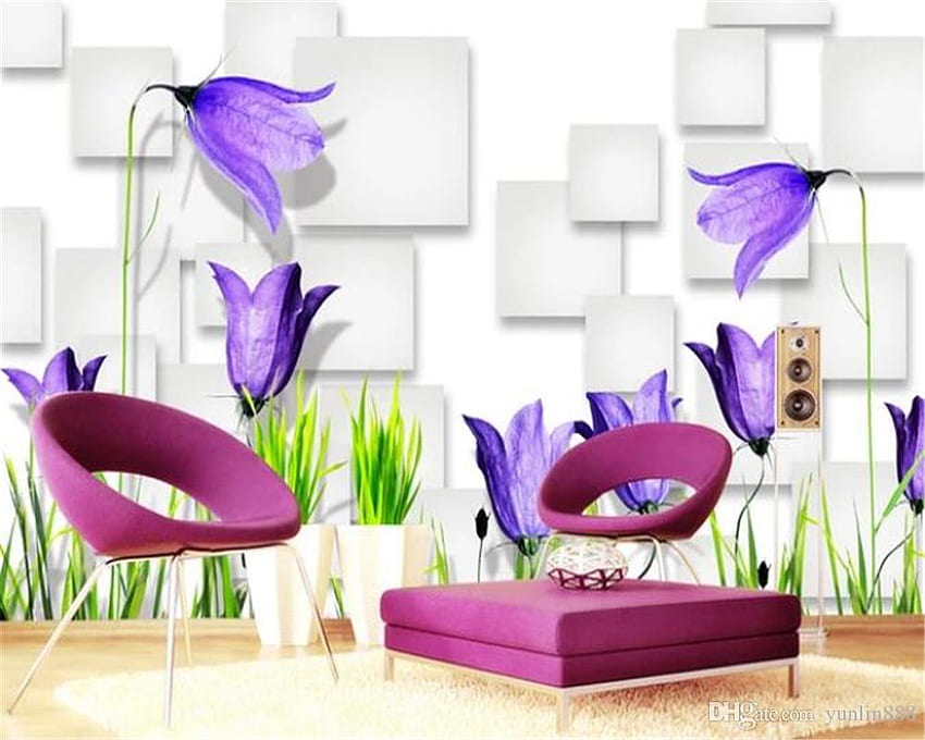 3D Home Fantasy ดอกไม้สีม่วง 3D Box TV พื้นหลังกำแพงดอกไม้สำหรับผนัง โปรโมชั่นจาก Yunlin888, $12.87, 3D Purple Flower วอลล์เปเปอร์ HD