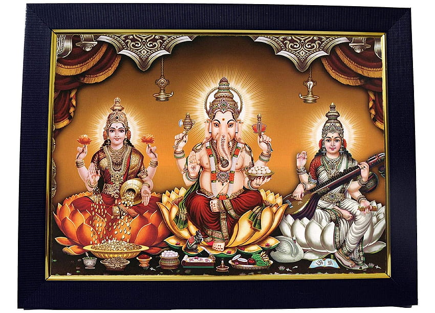 Acheter 101Temples Lakshmi Ganesha Saraswati Cadre en bois pour Diwali, Dhanteras, House Warming ou pour Pooja Room 13 x 10 pouces en ligne à bas prix en Inde, Laxmi Ganesh Saraswati Fond d'écran HD