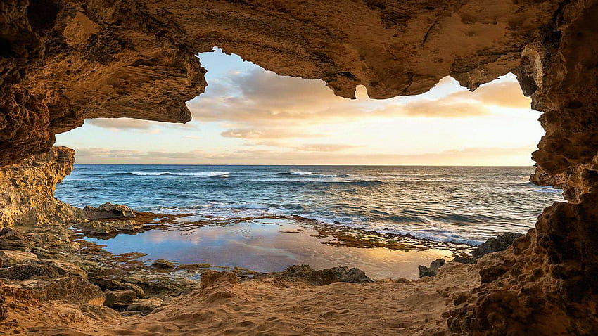 Gua Laut di Kauai, pantai, awan, langit, batu, usa, batu Wallpaper HD