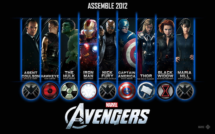 Reparto de The Avengers Assemble 2012, logotipo de Hawkeye fondo de pantalla