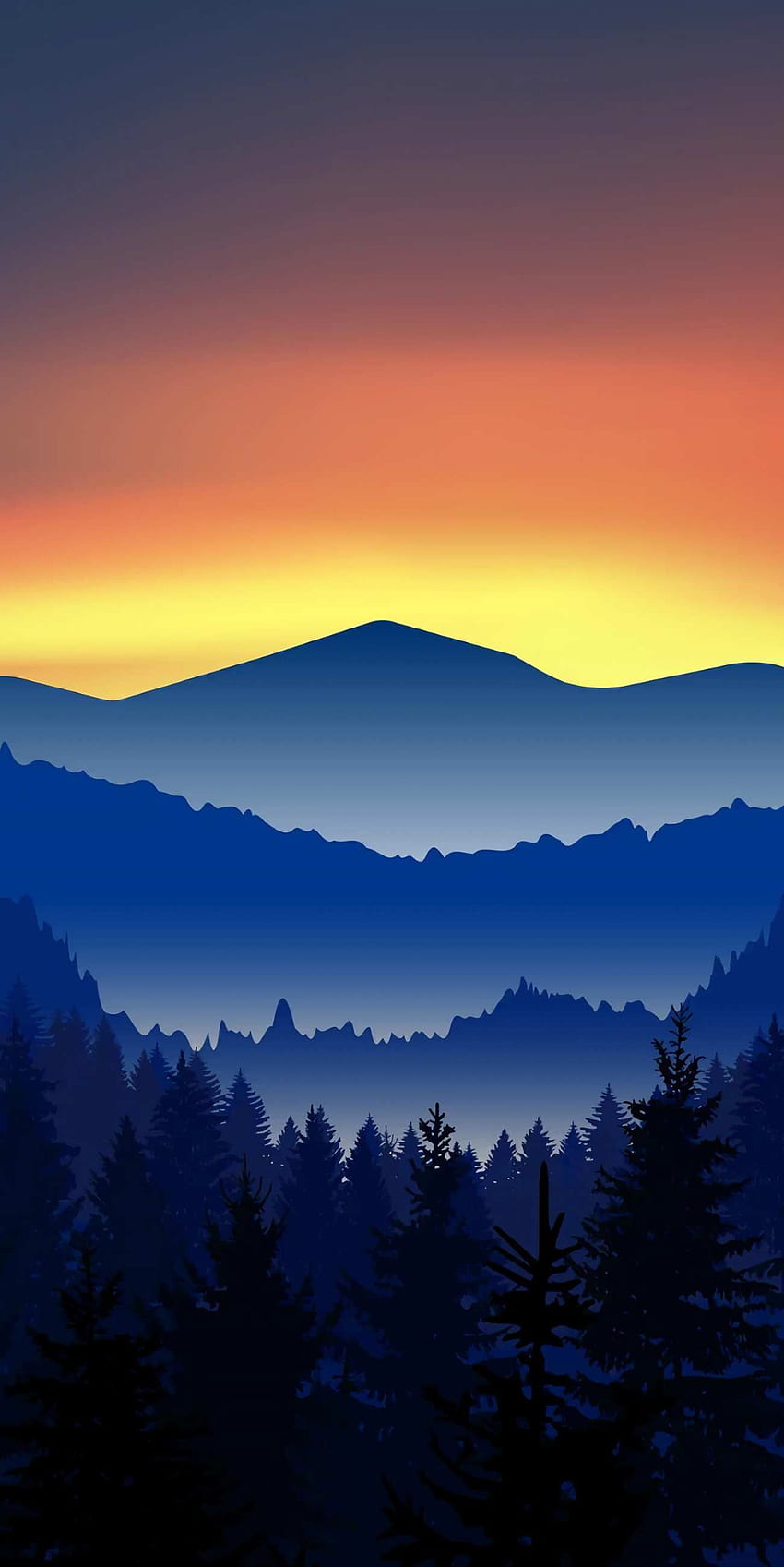 Minimal Mountains Forest Nature iPhone . Landscape , Nature iphone , Scenery, Minimalist Forest Sunset HD phone wallpaper