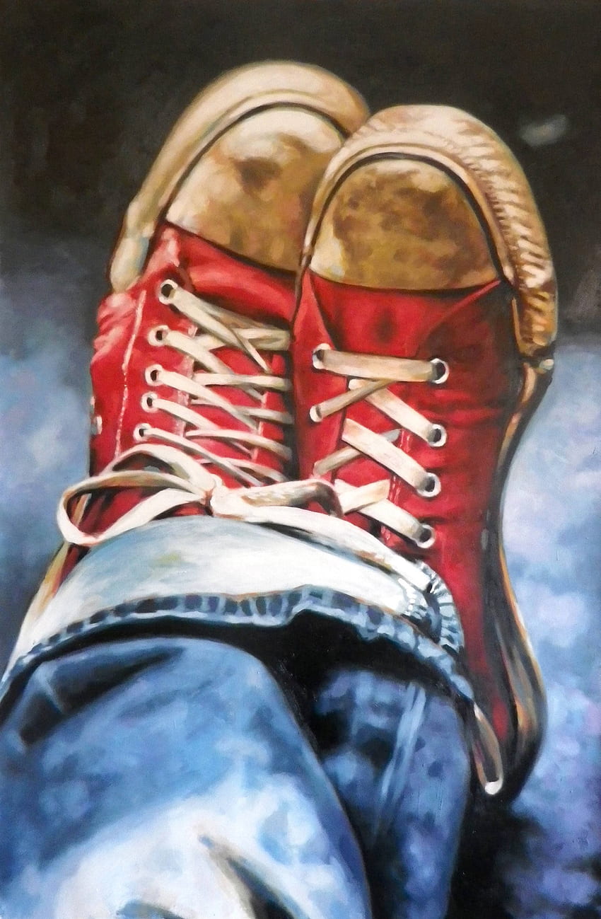 Красота Изкуство Художник Томас Салиот Картина с маслени обувки Red converse allstar. HD тапет за телефон