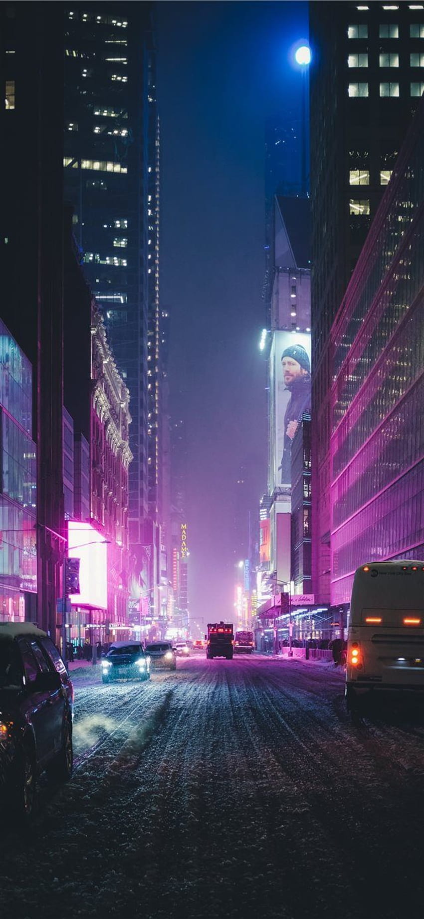 Neonowy Nowy Jork pod śniegiem IPhone X Tapeta na telefon HD