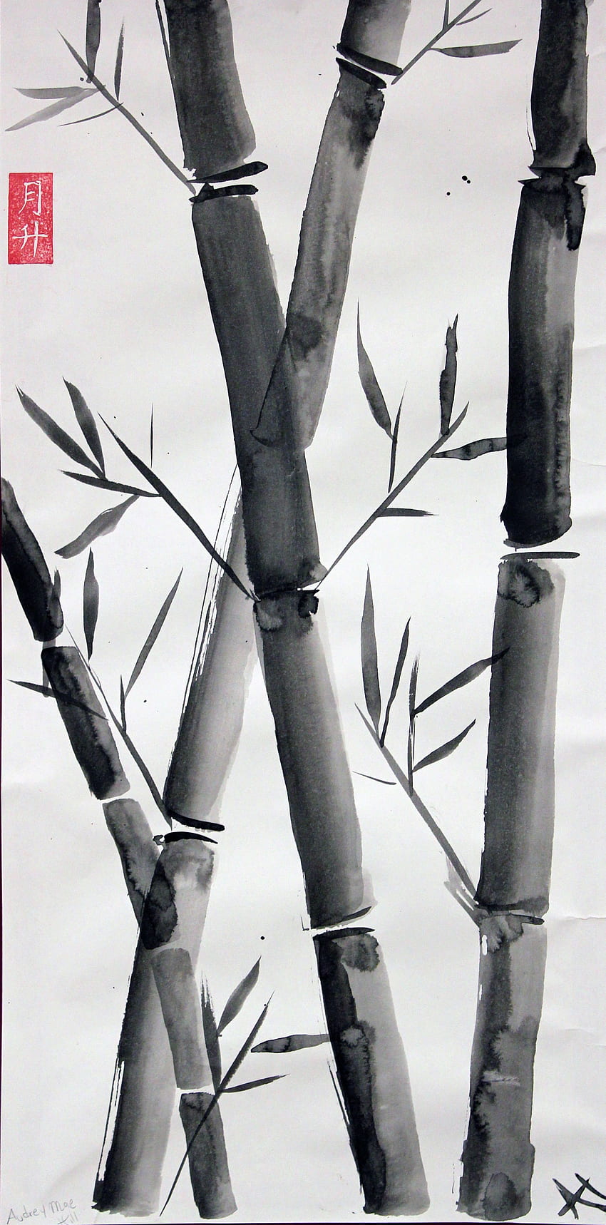 Mittelschulkunst: Bambusmalerei mit Sumi-Tinte, Kunstlehrerin Jennifer, japanische Bambuskunst HD-Handy-Hintergrundbild