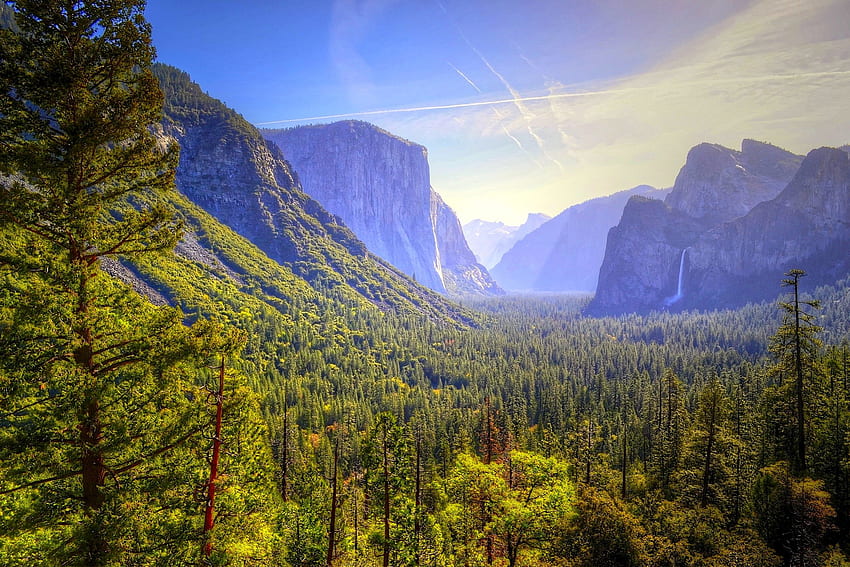 Красив национален парк Йосемити, синьо, парк, Красиви, дървета, национален, природа, небе, планини, Йосемити, гора HD тапет