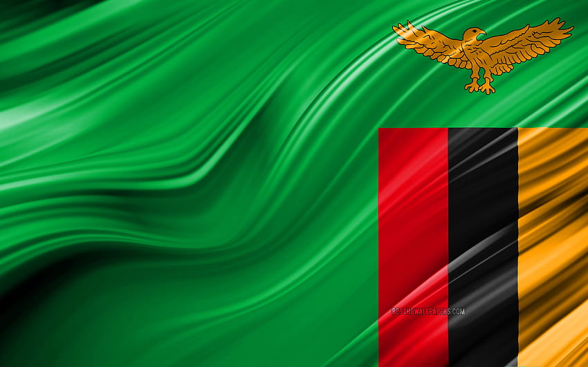 bendera Zambia, negara-negara Afrika, gelombang 3D, Bendera Zambia, simbol nasional, bendera 3D Zambia, seni, Afrika, Zambia dengan resolusi . Kualitas tinggi Wallpaper HD