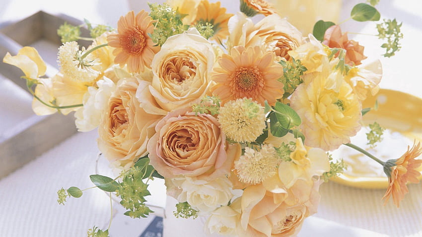 Flores, Rosas, Gérberas, Buquê, Vaso, Composição papel de parede HD