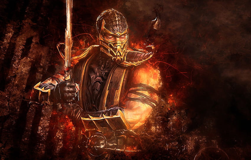 abstraction, sword, Scorpio, Mortal Kombat, Scorpion, video game for , section игры, Awesome Scorpion HD wallpaper