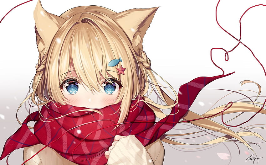 Anime Cat Girl, Blonde, Red Scarf, Animal Ears, Loli, Cute HD wallpaper |  Pxfuel