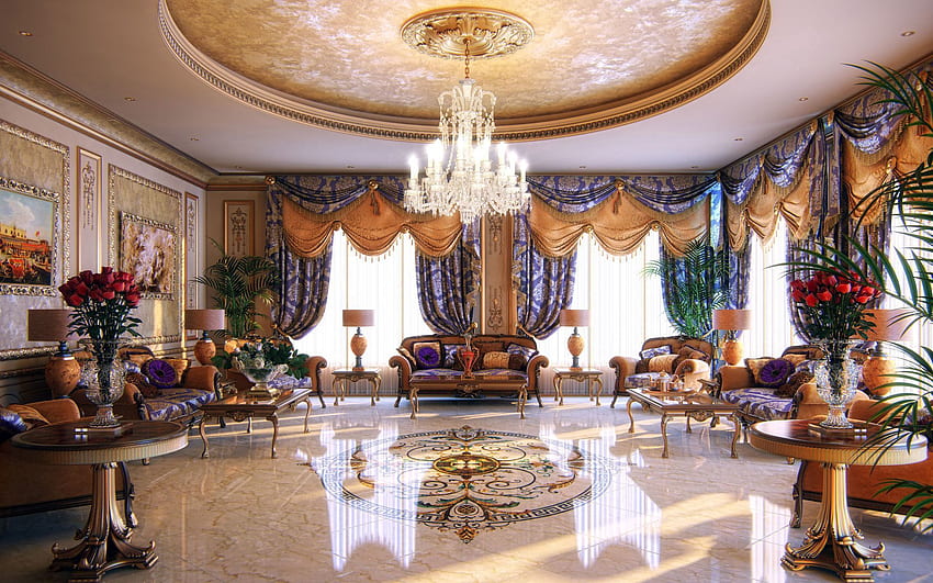 Room, Marble, Chandelier, Apartment, Suite, Flat, Lux, Penthouse HD wallpaper