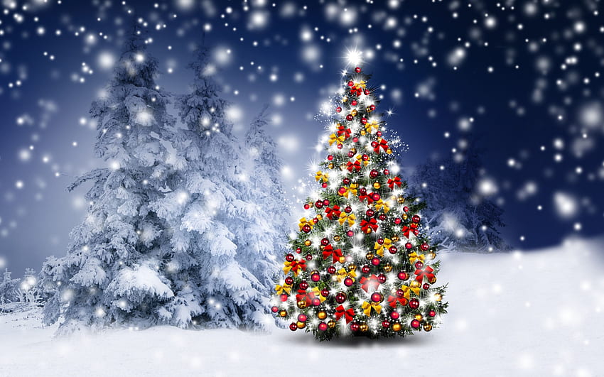 Snow, forest, Christmas tree, Xmas, Merry Christmas Tree HD wallpaper ...