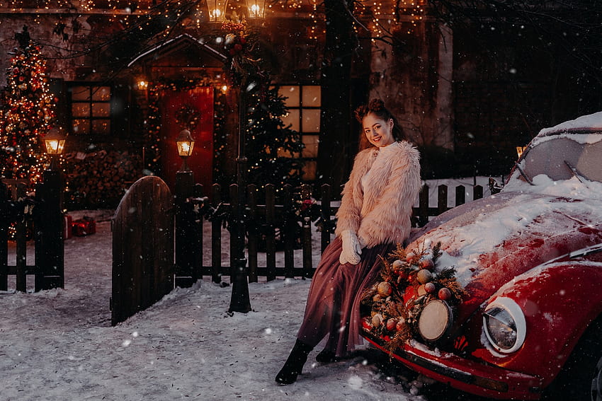 Christmas, winter, model, lady HD wallpaper