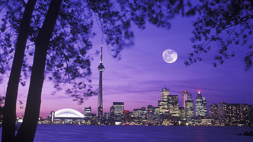 Toronto Skyline Night Moon Scenery Canada – Trend HD wallpaper