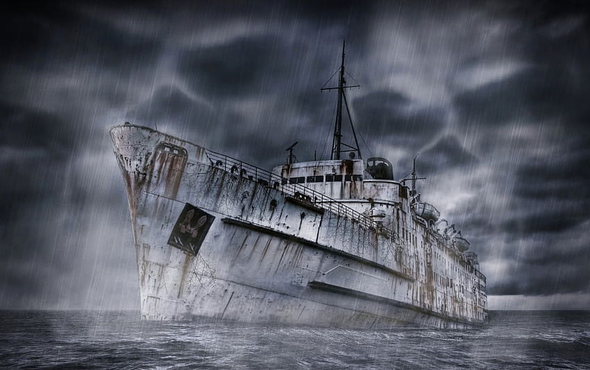 Old Ship Under Rain . Old Ship Under Rain stock HD wallpaper