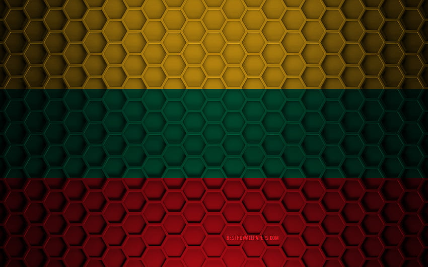 Lithuania flag, 3d hexagons texture, Lithuania, 3d texture, Lithuania 3d flag, metal texture, flag of Lithuania HD wallpaper