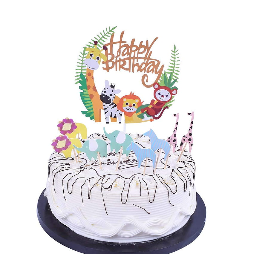 YUINYO Happy Birtay Cake Topper - Tema kartun animasi Dekorasi Kue Pesta - Pancuran Bayi Laki-laki Perempuan Perlengkapan Pesta Ulang Tahun Birtay - Hewan Hutan Kartun Lucu Hiasan Kue Kue: Rumah & Dapur, Kue Birtay Kartun wallpaper ponsel HD