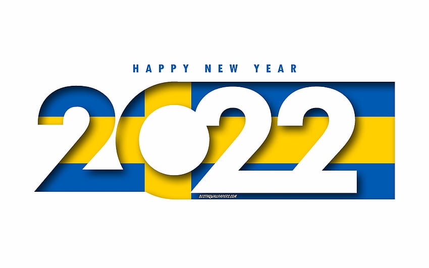 Happy New Year 2022 Sweden, white background, Sweden 2022, Sweden 2022 New Year, 2022 concepts, Sweden, Flag of Sweden HD wallpaper