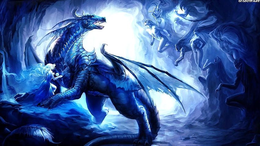 Genial dragón azul, genial dragón azul de fuego fondo de pantalla