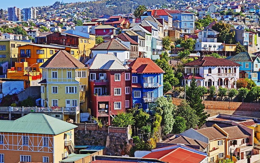 Valparaiso, seaport, summer, colorful houses, cityscape, Chile for with resolution . High Quality HD wallpaper