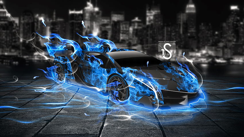 Lambo fuoco, Lamborghini blu neon Sfondo HD