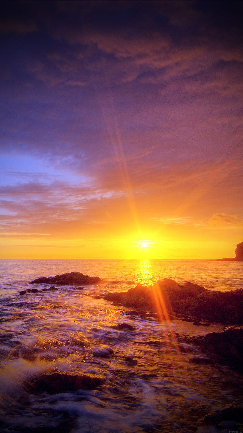 Sunshine Evening Sunset Beach Rock Nature Vignette Android HD phone wallpaper