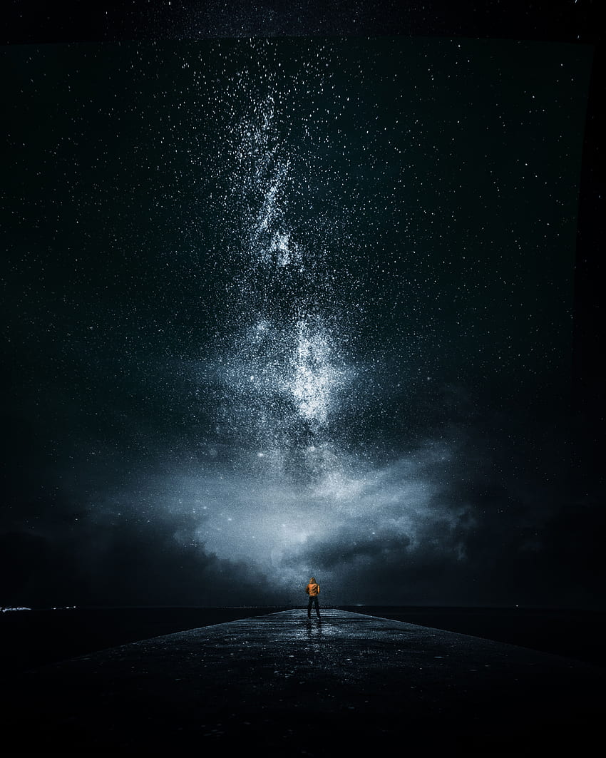 Stars, Dark, Night Sky, Milky Way, Human, Person HD phone wallpaper