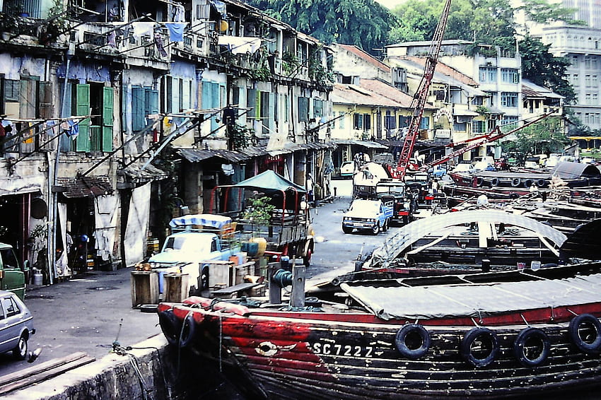 Boat Quay 1982. Singapur, Historia de Singapur, Río Singapur, Singapur antiguo fondo de pantalla
