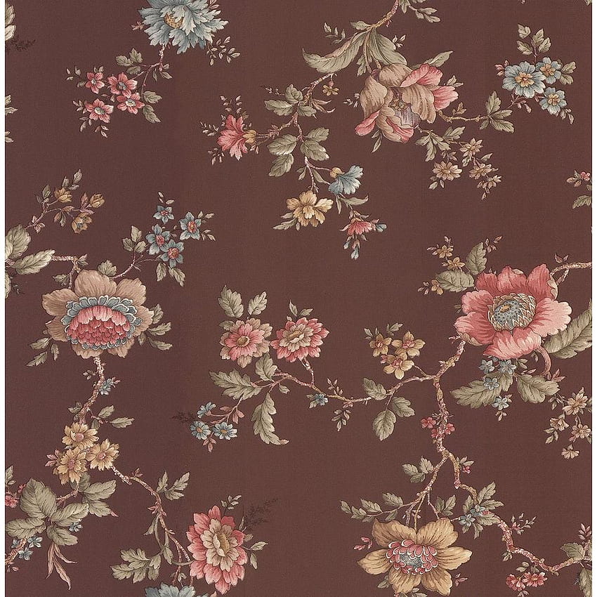 Brewster Madison Brown Échantillon floral jacobéen - Floral marron et rose, fleur marron Fond d'écran de téléphone HD