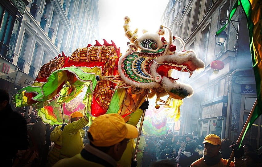 people, street, dragon, China, Chinese New Year for , section праздники, Chinese Lion HD wallpaper