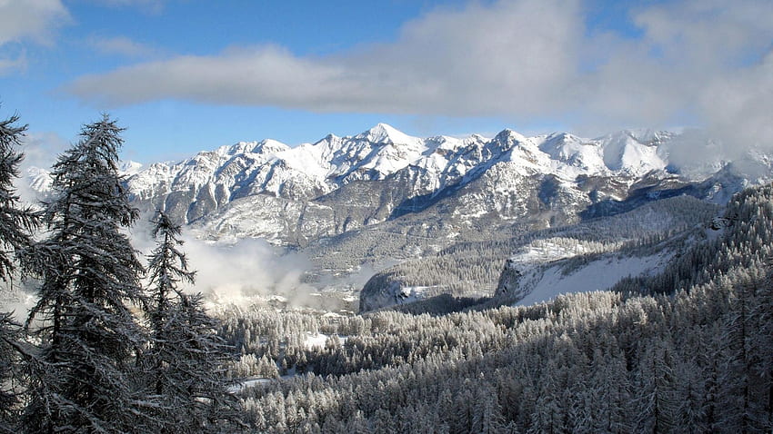 Massif des Écrins, Alpy Francuskie, Francja: Panoramiczny: Wysoka rozdzielczość: Pełny ekran, Francja Zima Tapeta HD
