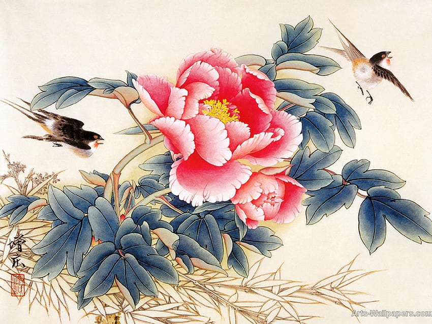 วาดจีน วาดนก ศิลปะ ดอกไม้ จีน วอลล์เปเปอร์ HD