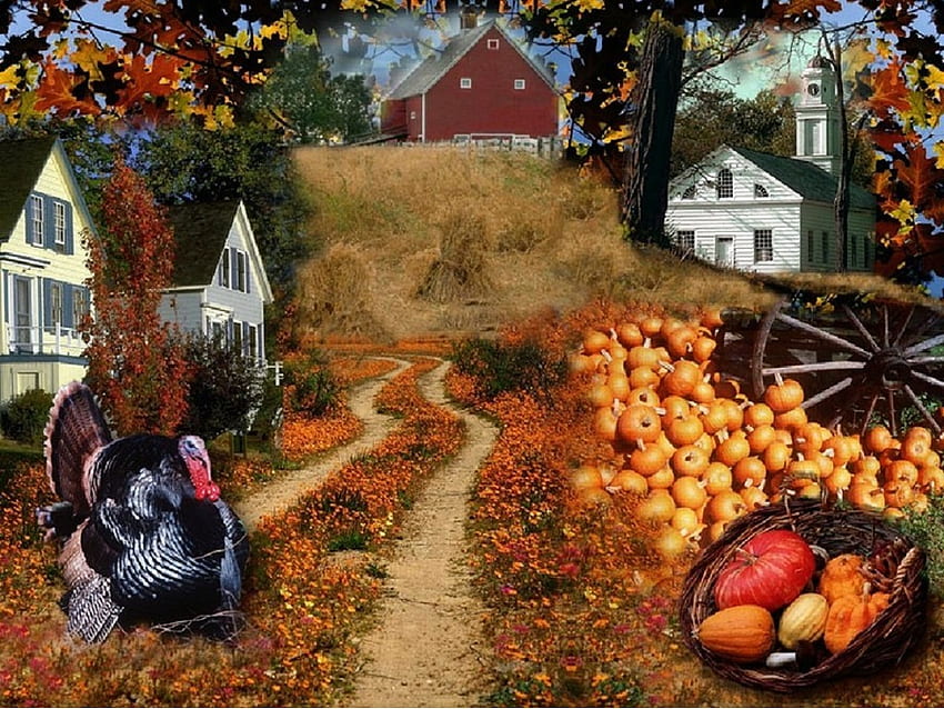 七面鳥の日、休日、抽象的な、七面鳥、ファンタジー、秋、感謝、食べ物 高画質の壁紙