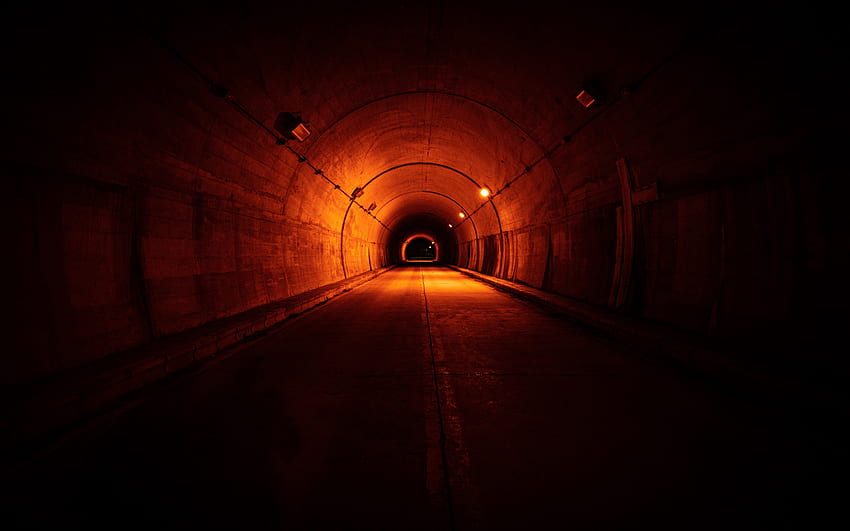 tunnel, lumière au bout du tunnel, tunnel sombre, tunnel automobile, route en béton Fond d'écran HD