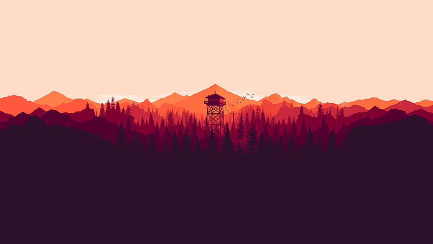 brown tower house digital , orange and red mountain illustration HD wallpaper