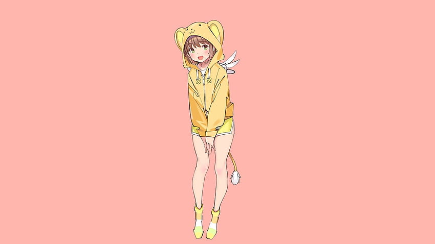Hoodie, yellow, Sakura Kinomoto, Cardcaptor Sakura, smile HD wallpaper