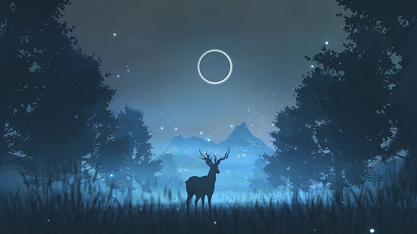Night Starry Sky Deer Forest เคลื่อนไหว วอลล์เปเปอร์ HD