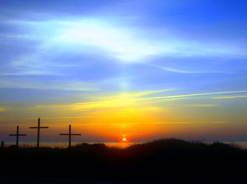 Lever de soleil de Pâques, ciel d'or, Pâques, croix, lever de soleil Fond d'écran HD