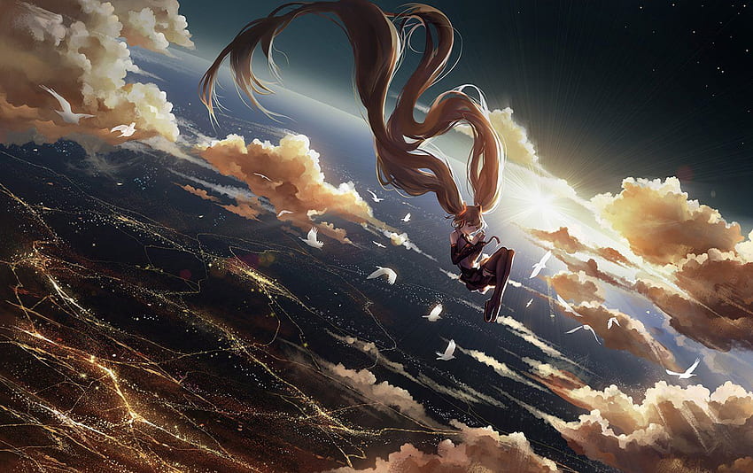 Anime Girl Flying With Stingrays Live Wallpaper - WallpaperWaifu