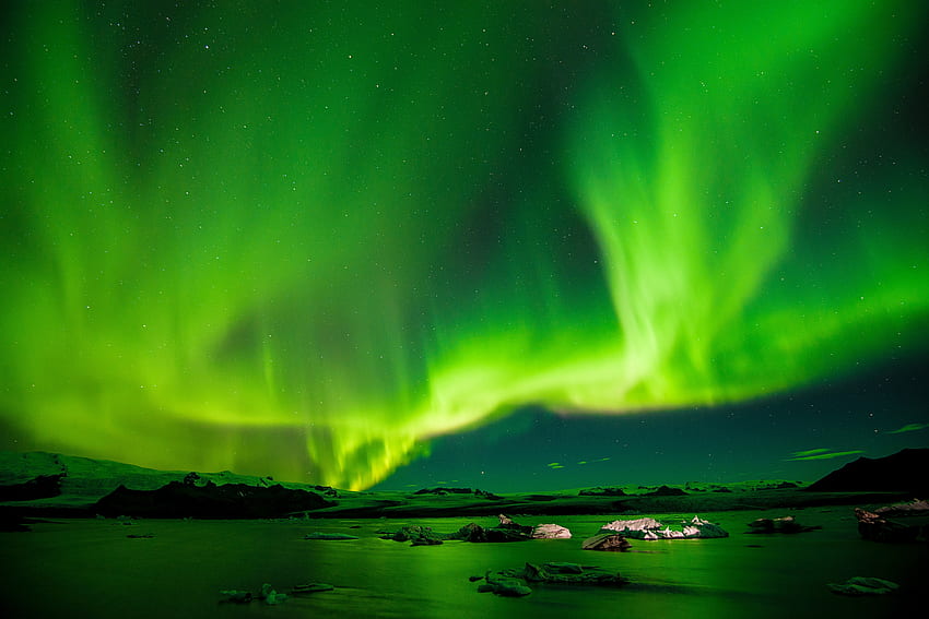 Природа, Северно сияние, Aurora Borealis, сияние, зелени светлини, небе HD тапет