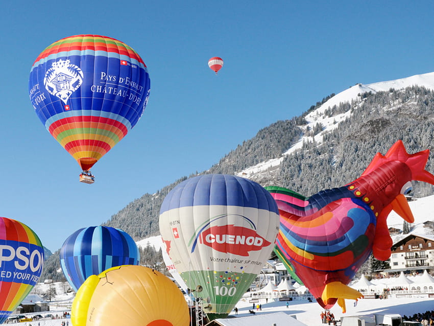 W powietrzu, balony na ogrzane powietrze, balony, odlatują Tapeta HD
