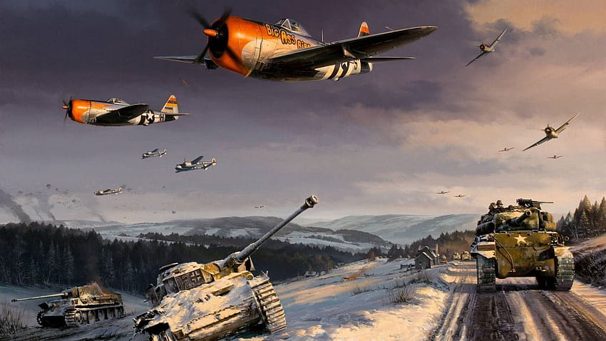 P47 Thunderbolt P38 Lightning สงครามโลกครั้งที่สอง Battle of the Ardennes, WWII Art วอลล์เปเปอร์ HD